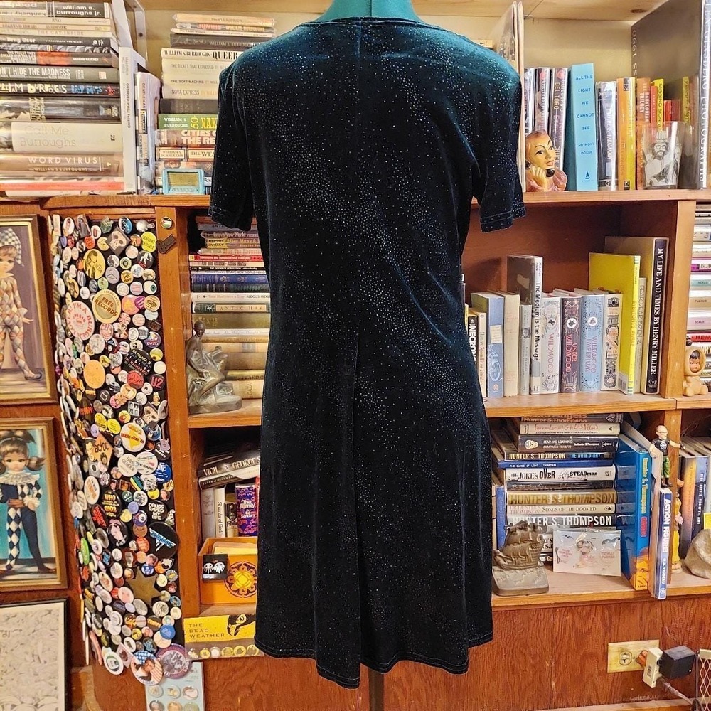Molly Malloy Evening Vintage 90s Green Sparkly Velvet Dress Short Sleeve Medium - Picture 2 of 6